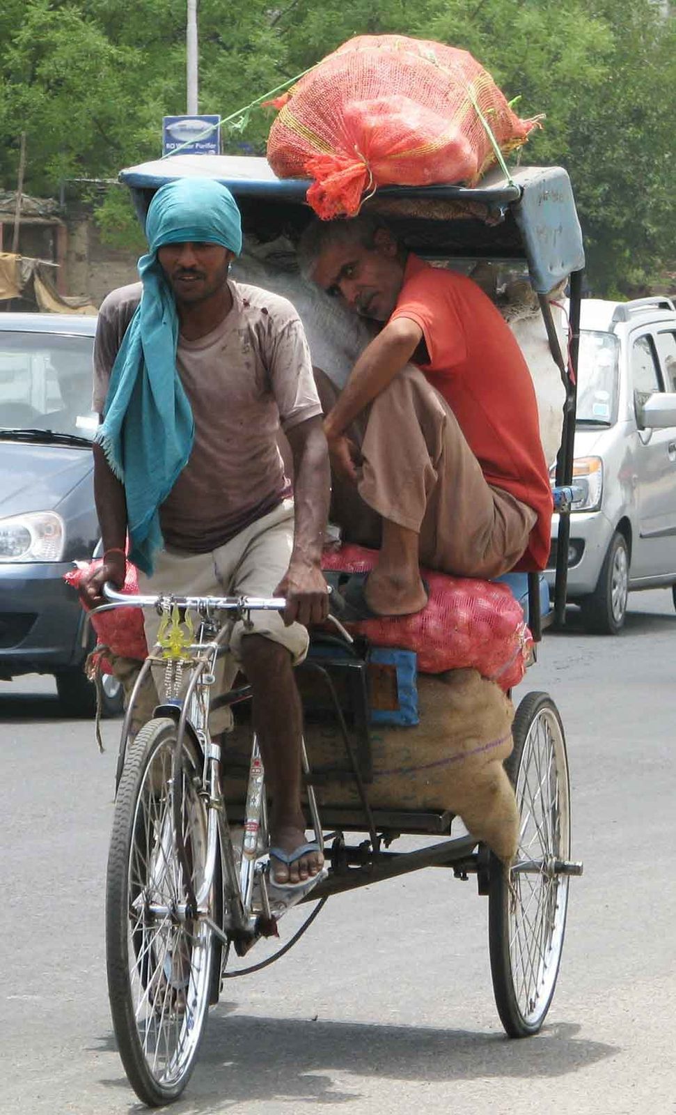 transport : vélo pour légumes et vendeur