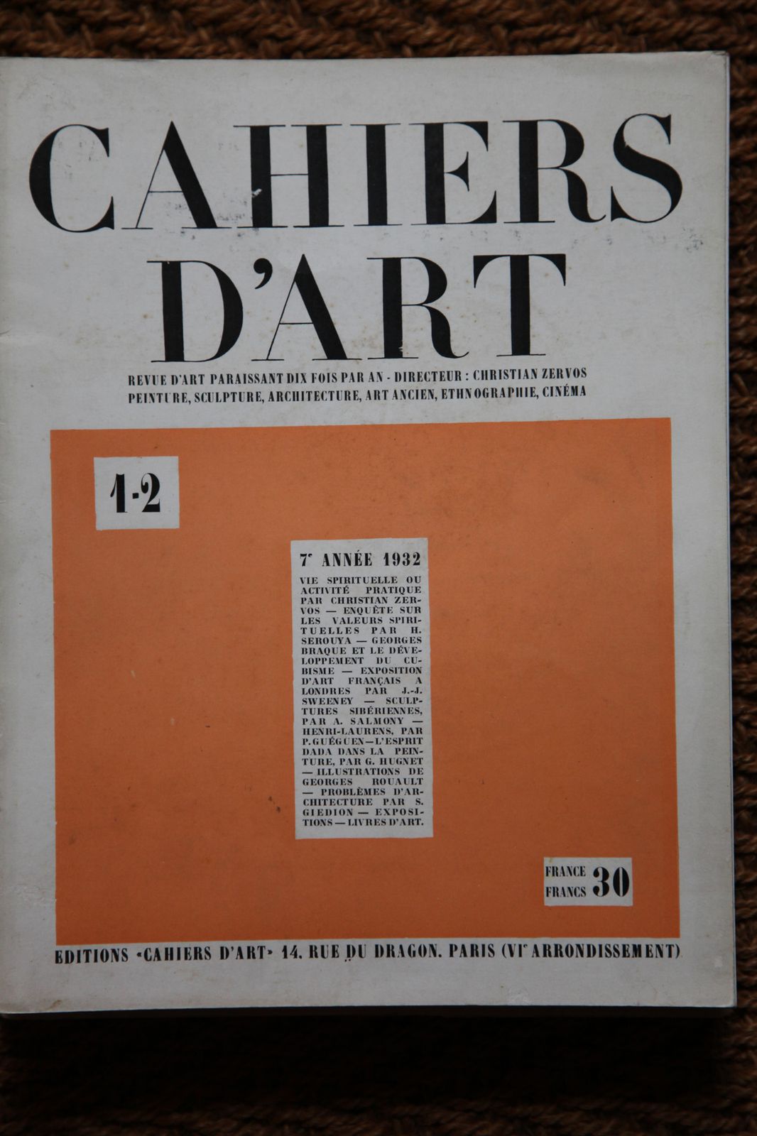 Page De Garde Cahier D art Magazine Cahiers d'art - Sommaires - Années 1931 à 1939 - Hic sum, hic maneo