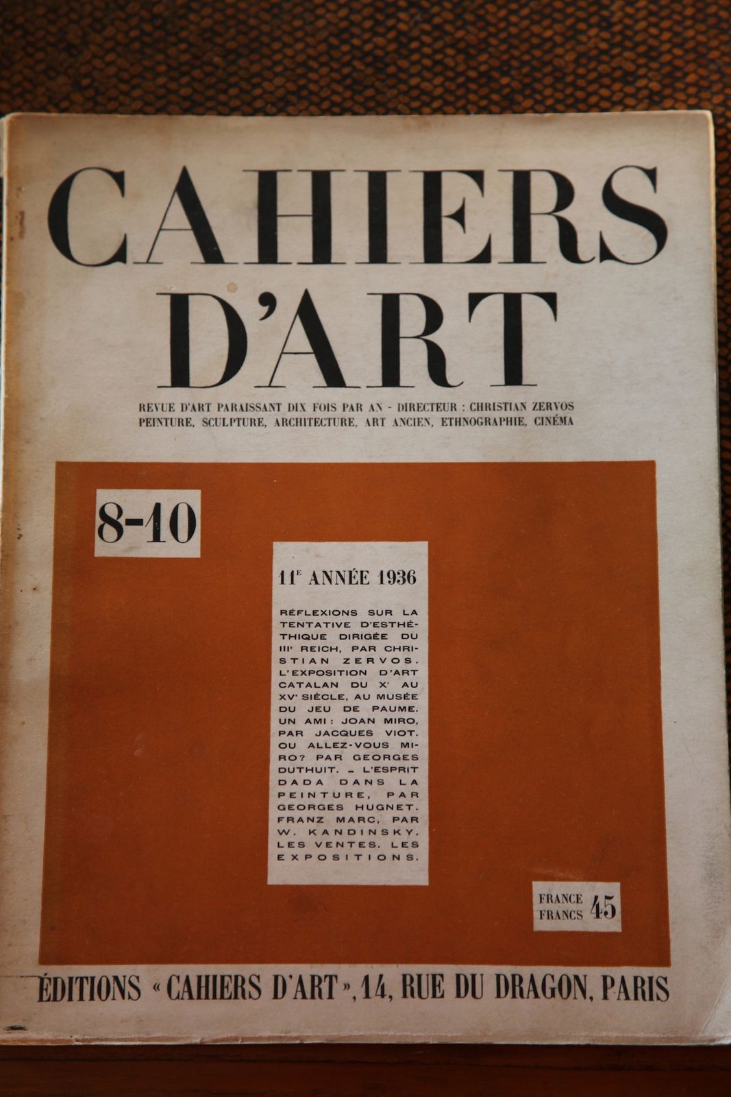 Page De Garde Cahier D art Magazine Cahiers d'art - Sommaires - Années 1931 à 1939 - Hic sum, hic maneo