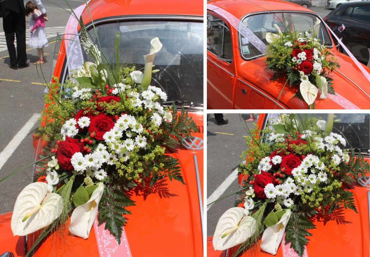 Décoration pour voiture de mariée avec de belles Roses Rouges