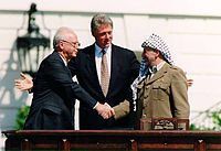 cleach Clinton, Yitzhak Rabin, Yasser Arafat at the White H