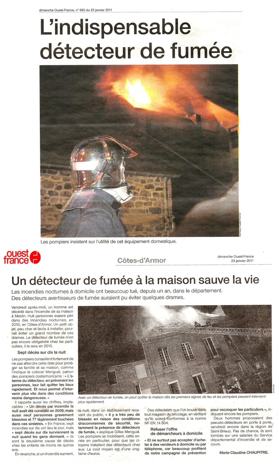 Article Ouest France 23.01.11 - L'indispensable détecteur