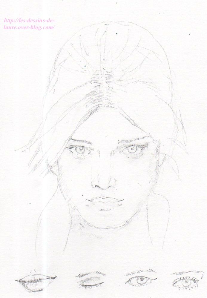Dessin au crayon - visage d'une jeune femme - Les dessins de Laure