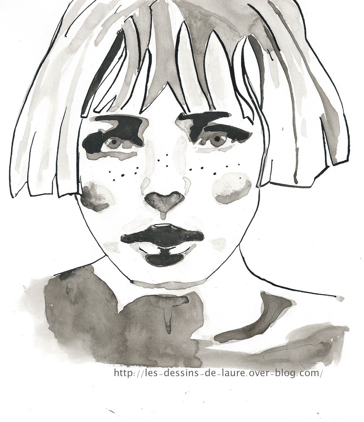 Portrait d'une jeune fille à l'encre de chine - Les dessins de Laure