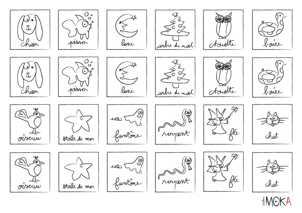 Jeu de Mémory colorier et découper Couleurmoka chasses au bricolage coloriage memory