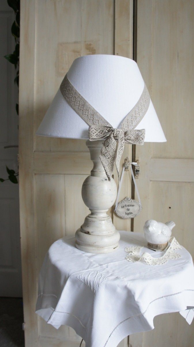 Grande lampe bois patiné avec abat jour lin relooking de meubles ...