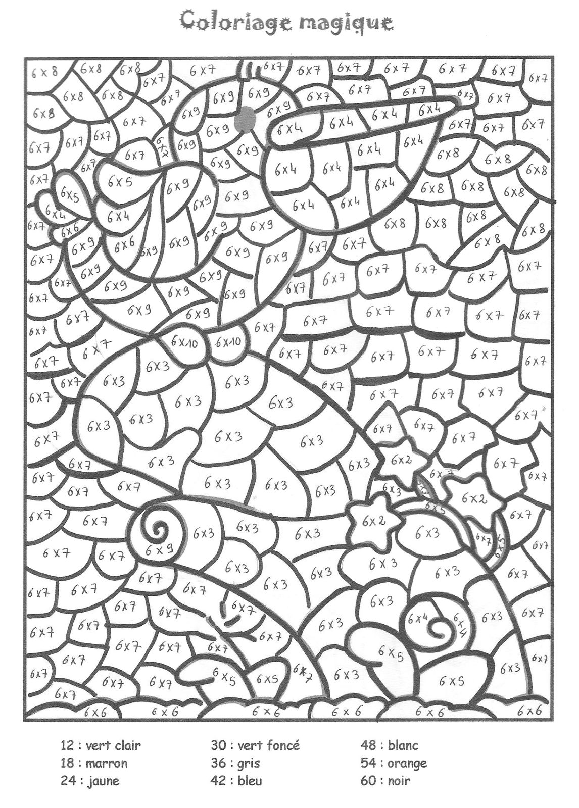 coloriage magique: table x6 - La Classe de Myli Breizh