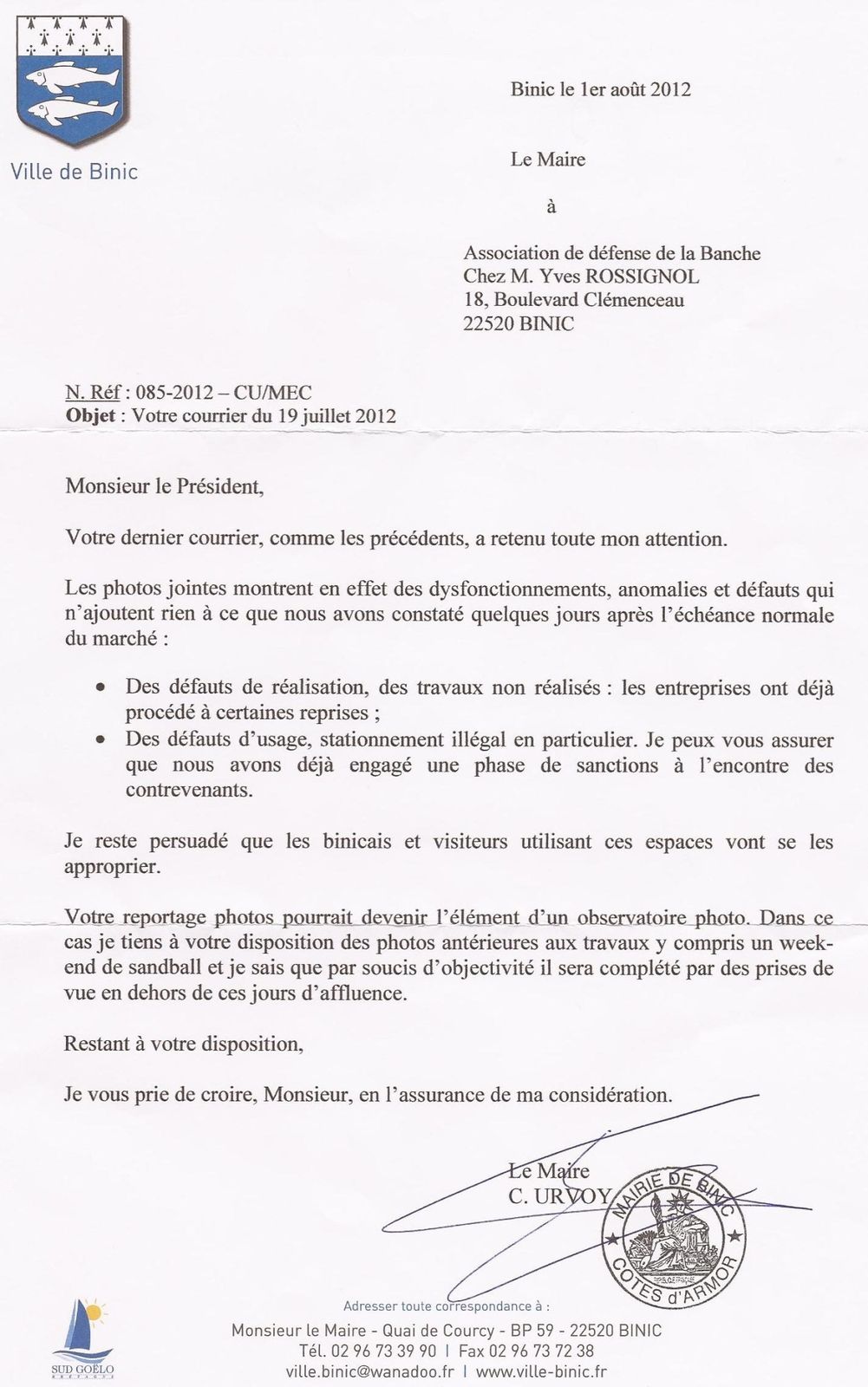 Lettre du Maire du 1° aout 2012rec