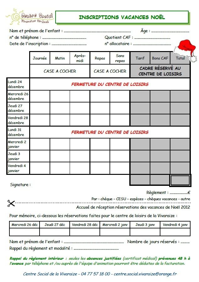 Accueil de loisirs  formulaire d'inscriptions  Programmes de l