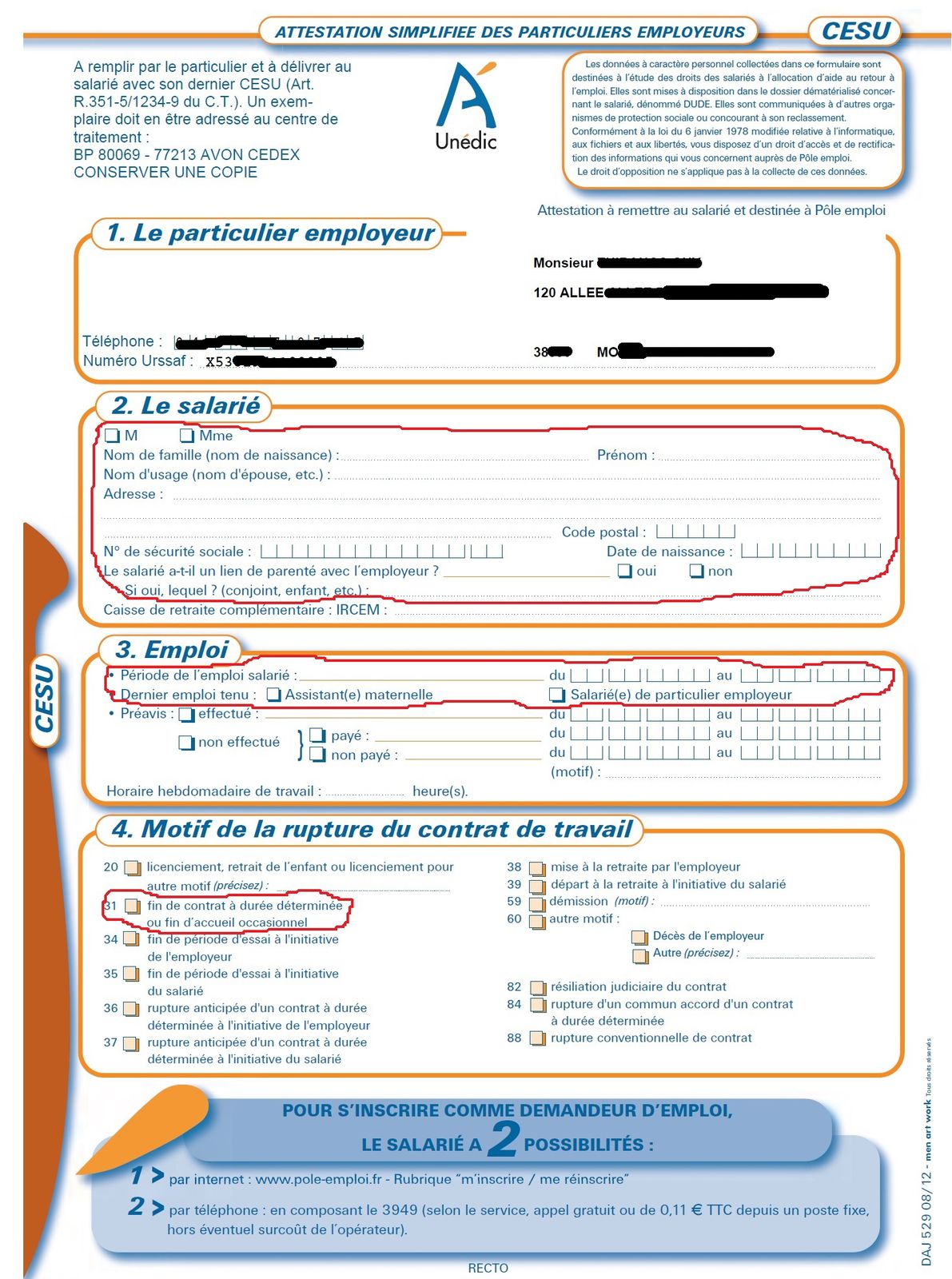 comment remplir pole emploi