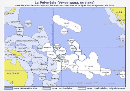 1 La Polynésie (en blanc), Fenua enata en polynésien, îles et eaux