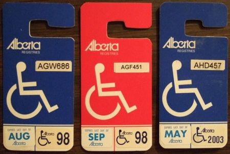 ALBERTA HANDICAP placards with stickers