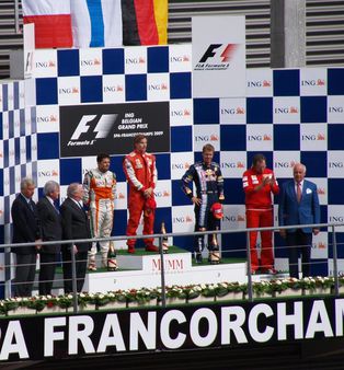 The podium of the 2009 Belgian Grand Prix.   Category:Sebastian Vettel