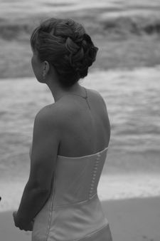 bride back on beach infrared
