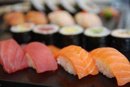 Salmon close-up - Nigiri Sushi, Hosomaki - Uta Sushi Bar