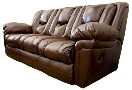 Overstuffed Brown Leather Reclining Sofa