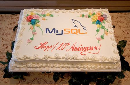 The 10th Anniversary MySQL Birthday Cake. This photograph was taken du