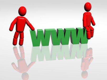3D persons near the word 'WWW'. Three-dimensional Shape.