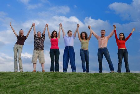 A group of friends against sky