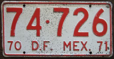 MEXICO, Districto Federal 1970-71 taxi plate