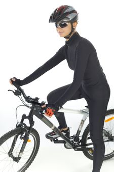 Young woman with helmet and sunglasses