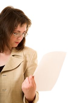 woman in eyeglasses looking on the clean sheet