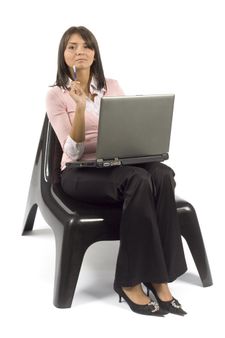 woman sitting; working computer