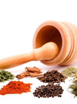 mortar and herb spices studio isolated