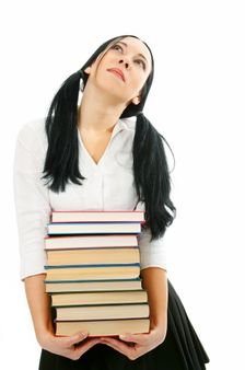 woman with pile books
