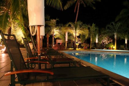 long chairs at the pool