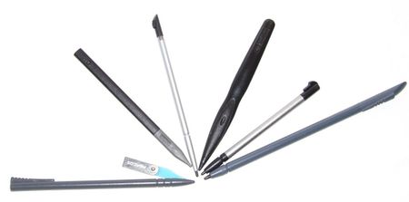 Styli for (L to R) PalmPilot Professional, Fossil Wrist PDA, Nokia 770