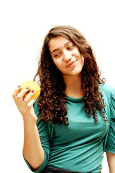 Young girl and apple.