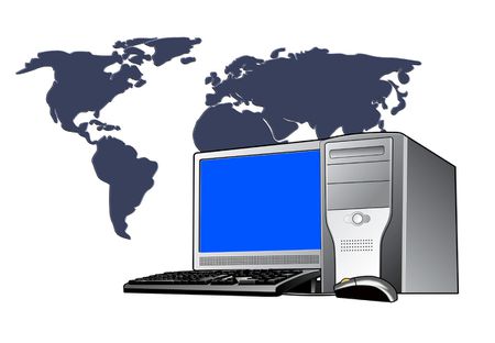 computer as3 with world map in background