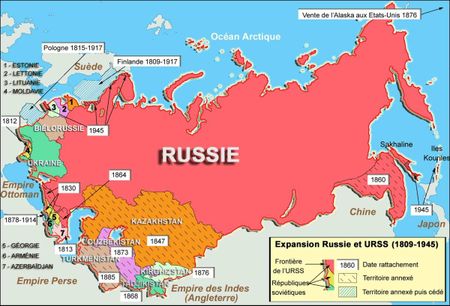 Carte de l'expansion de la Russie et de l'URSS de 1812 à 1945 | Sourc
