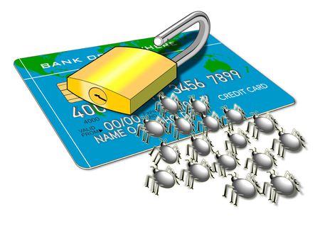 credit card with padlock and bugs