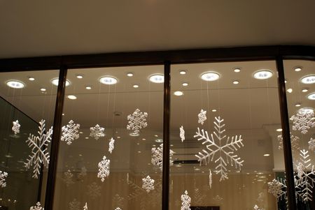 christmas decoration at night.lights.window.glass