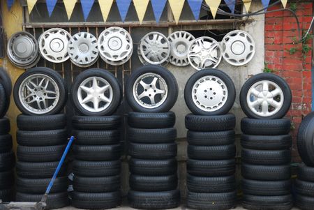 tyres and rims at display