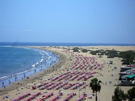 Beach of Playa del Ingles, general view. Gran Canaria, Canary Islands