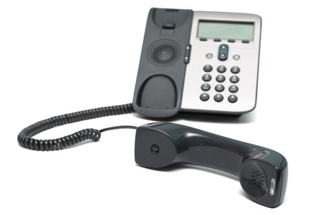 IP Phone isolated on white background, focus on the receiver