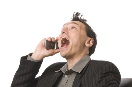Business-Punk, Manager telefoniert, Begeisterung am Handy