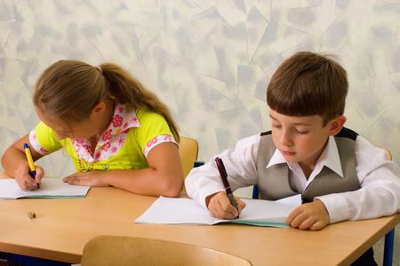School children working