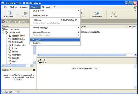 Il menu Strumenti in Outlook Express