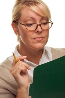 Smart Woman with Pencil and Folder