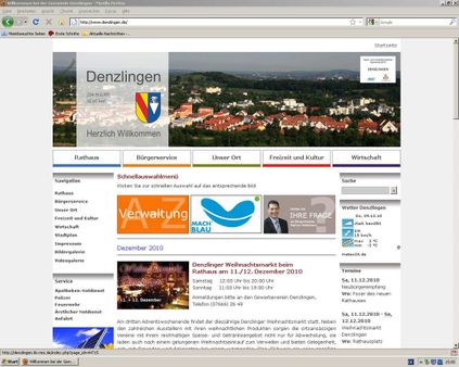 Screenshot des Internetauftrittes der Gemeinde Denzlingen vom 09.12.20