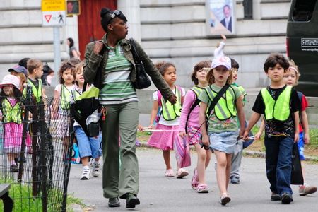 Day-camp kids entering the park