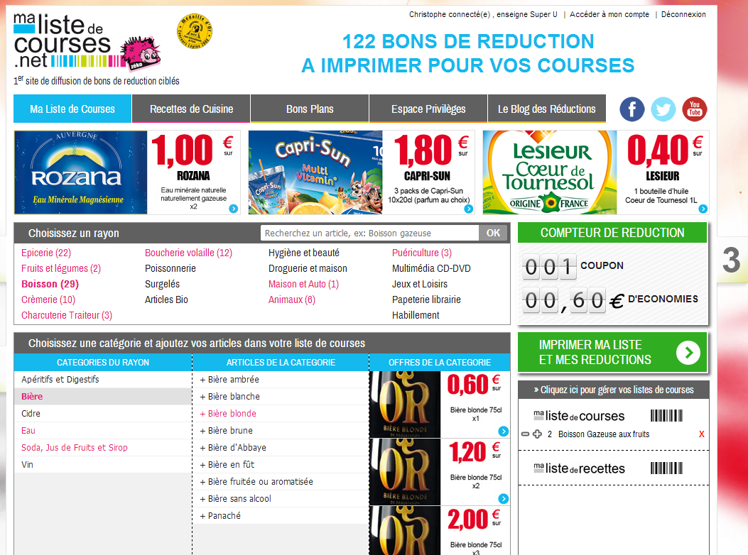 Coupons de reduction ma liste de courses