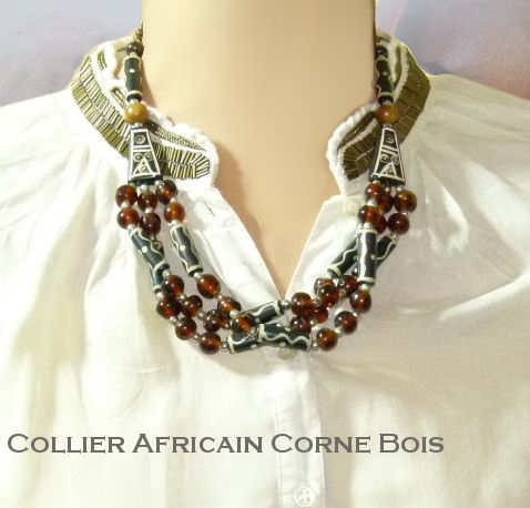 Collier Africain Corne Bois