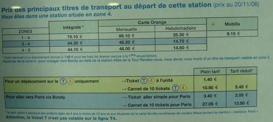 Photo des tarifs du T4 en janvier 2007