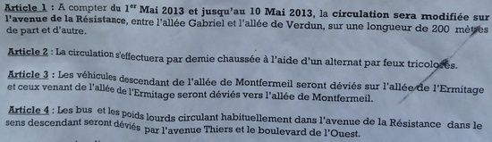 travaux sur l'avenue de la Résistance au Raincy mai 2013