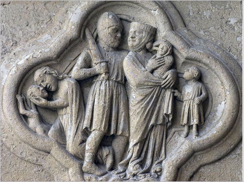  massacre des innocents. Bas-relief du soubassement du portail de sud « de la Mère-Dieu » de la façade occidentale de la cathédrale Notre-Dame d’Amiens. 1220-1230.